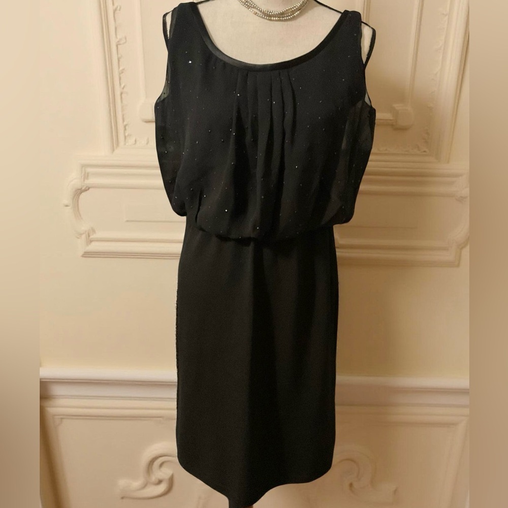St. John Elegant Black Sleeveless Dress,black gems stone embellishment MOB